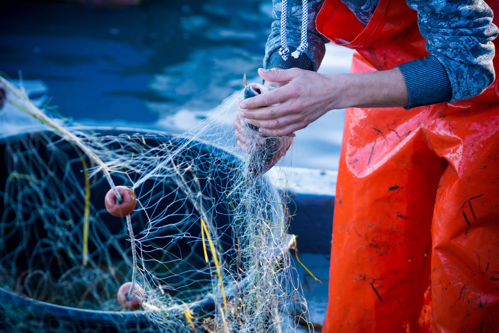 Pêcheur relevant son filet